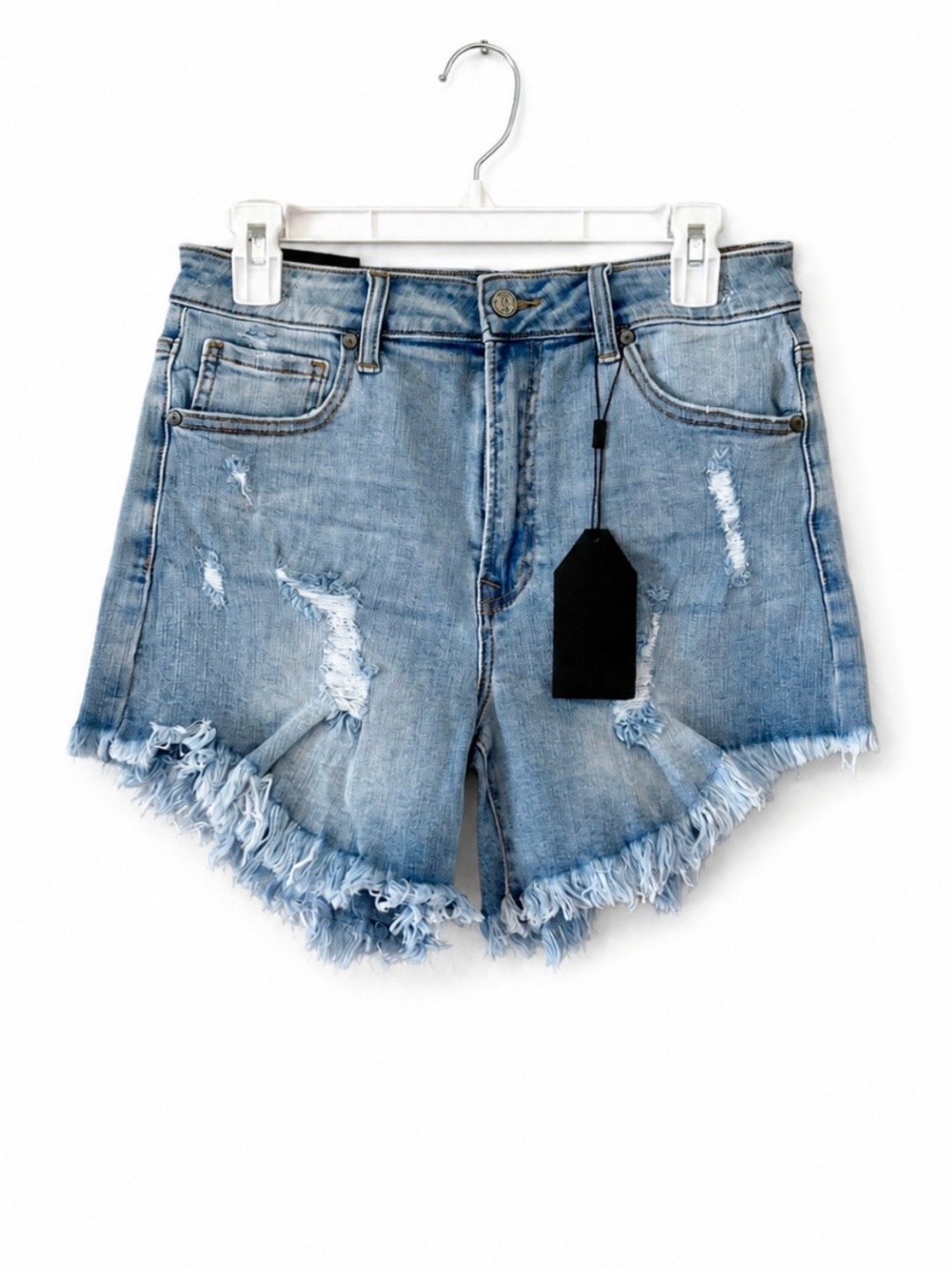 NWT Distressed Light Blue Denim High Rise Shorts - Women's Frayed Hem Size L